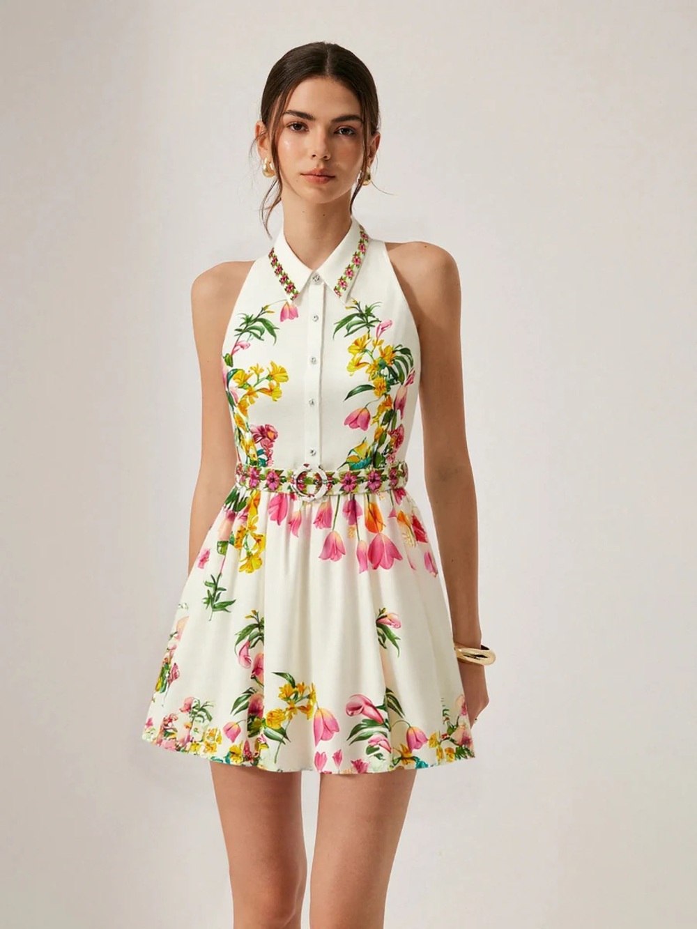 Commense Floral Print Belted Mini Dress - Picture 2 of 16
